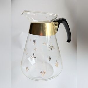 Vintage Corning Ware Pyrex Gold Atomic Starburst Glass Coffee Carafe Pot Retro